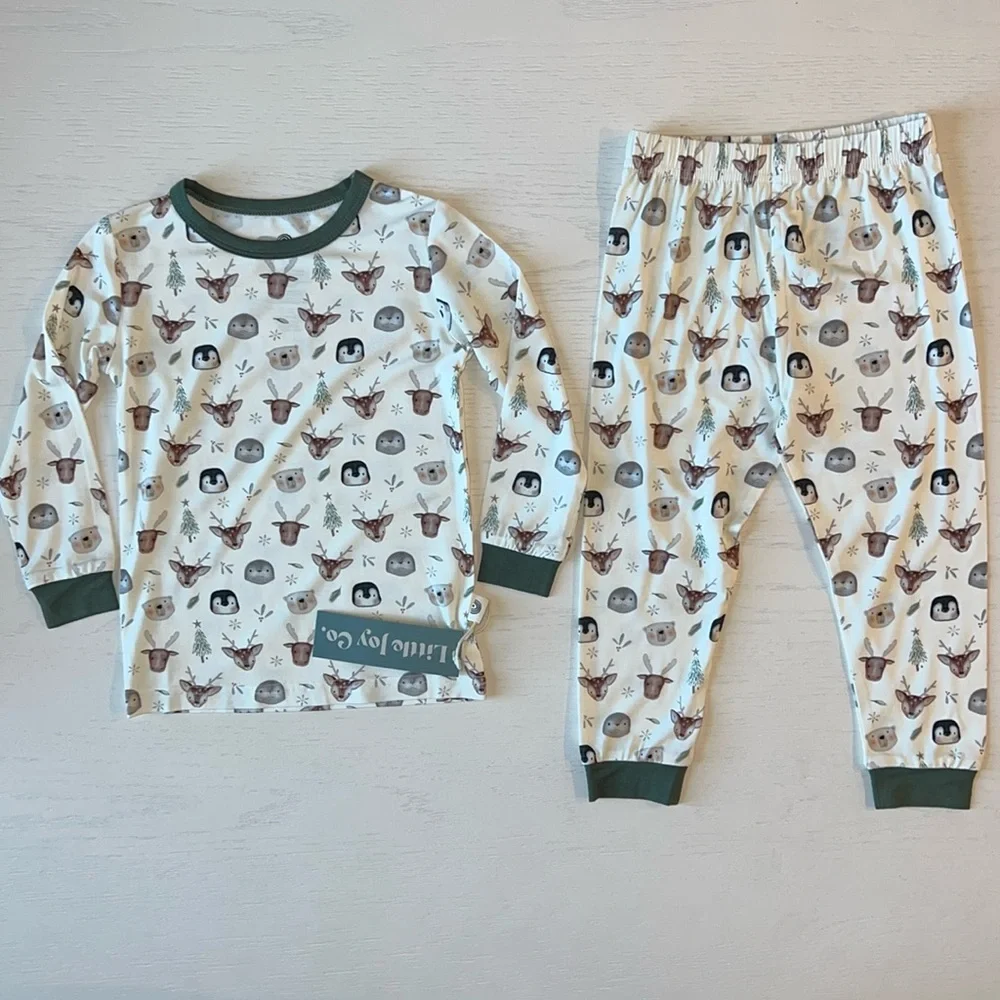 🎄 Little Joy Co Winter Animals Bamboo Holiday Christmas Pajama Set 2T 3T